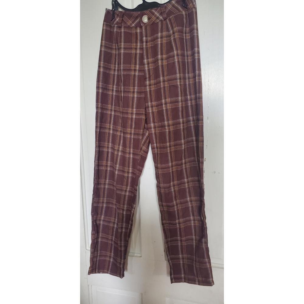 Romwe Brown Plaid Pants Size XS